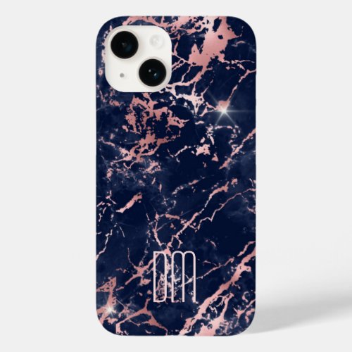 Navy Pink Marble Monogram Case_Mate iPhone 14 Case