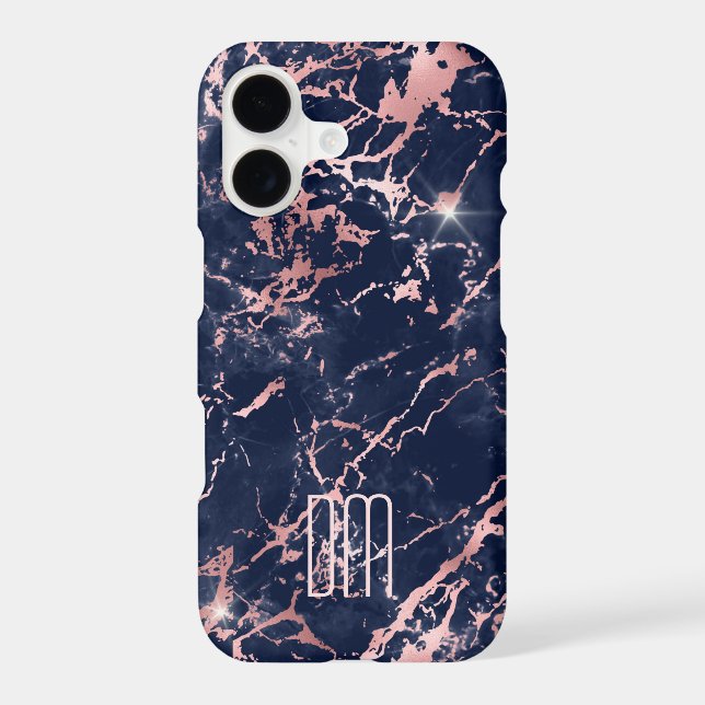 Navy Pink Marble Monogram Iphone Case (Back)