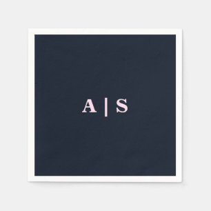 Navy & Pink Monogram Wedding Cocktail Napkins