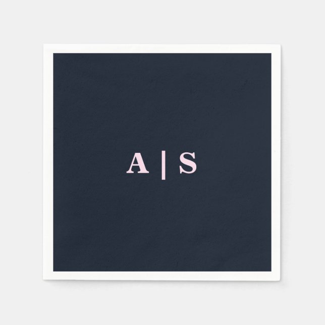 Navy & Pink Monogram Wedding Cocktail Napkins (Front)