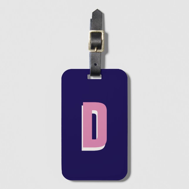 Navy pink monogrammed luggage tag (Front Vertical)