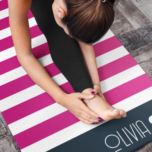 Navy Pink Personalized Monogrammed Striped  Yoga Mat