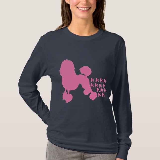 Navy Pink Poodles Women Long Sleeve T Shirt (Front)