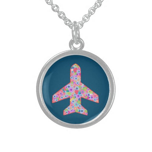 Navy  Pink Sterling Silver Airplane Necklace