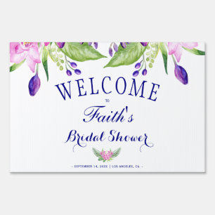 Navy pink summer floral bridal shower welcome sign