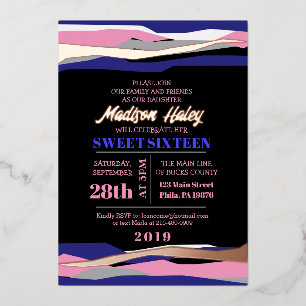 Navy Pink Sweet Sixteen 16 Invitation Rose Gold Foil Invitation