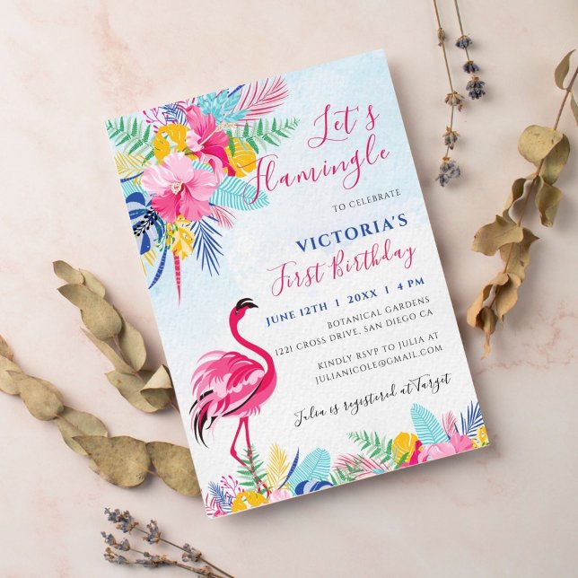 Navy Pink Tropical Wild Forest Flower Birthday Invitation (Creator Uploaded)
