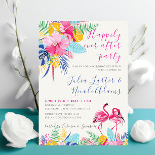 Navy Pink Tropical Wild Forest Wedding Reception Invitation