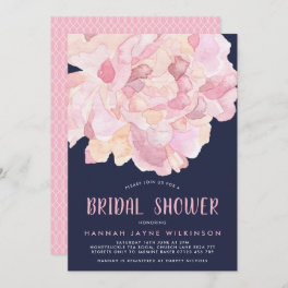 Navy & Pink Watercolor Peony Bridal Shower Invitation