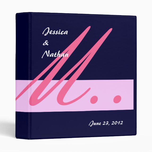 Navy & Pink Wedding Monogram Planner Photo Binder (Front/Spine)