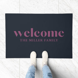 Navy pink welcome custom family doormat