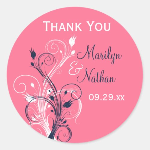 Navy Pink White Floral 15 Wedding Sticker