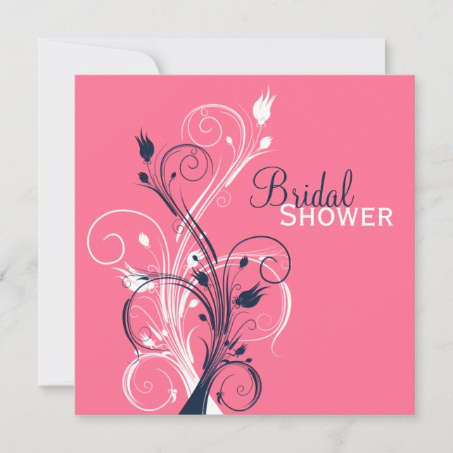 Navy, Pink, White Floral Bridal Shower Invitation (Front)