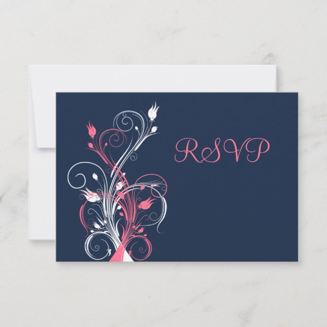 Navy Pink White Floral RSVP Card (Front)