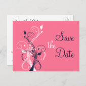 Navy Pink White Floral Save the Date Post Card (Front/Back)