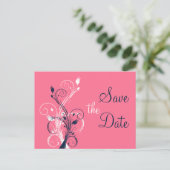 Navy Pink White Floral Save the Date Post Card (Standing Front)