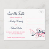 Navy Pink White Floral Save the Date Post Card (Back)