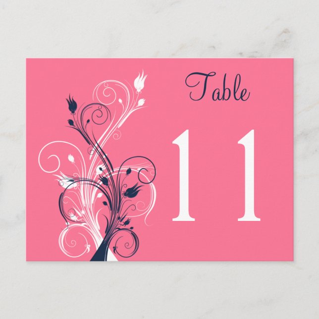 Navy Pink White Floral Table Number Postcard (Front)