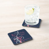 Navy Pink White Floral Wedding Coaster Set (6) (Right Side)