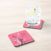 Navy Pink White Floral Wedding Coaster Set (6) (Right Side)