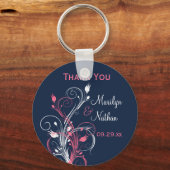 Navy Pink White Floral Wedding Favor Key Chain (Front)