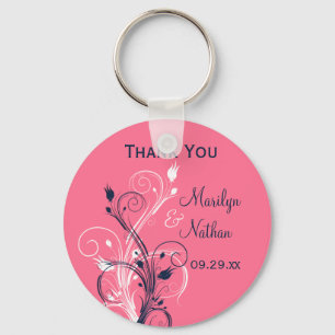 Navy Pink White Floral Wedding Favor Key Chain