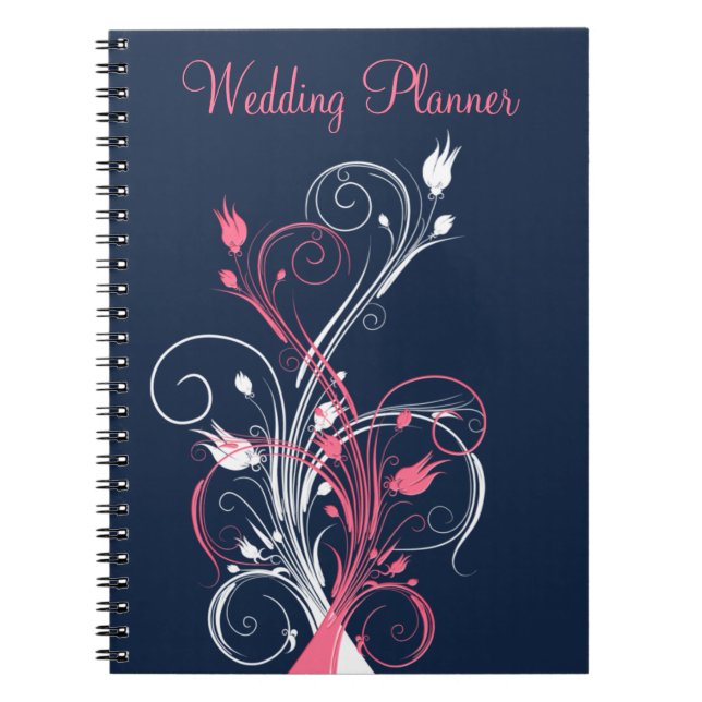 Navy Pink White Floral Wedding Planner Notebook (Front)