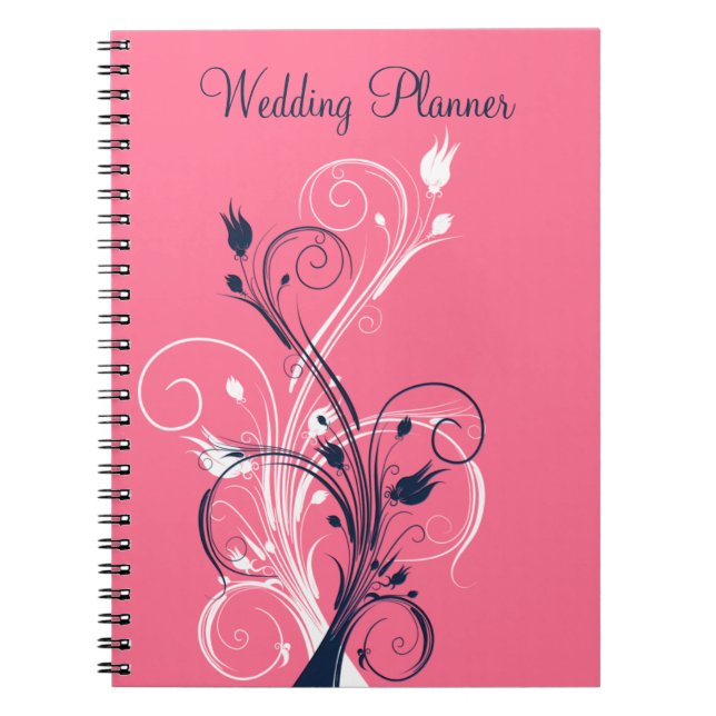 Navy Pink White Floral Wedding Planner Notebook (Front)
