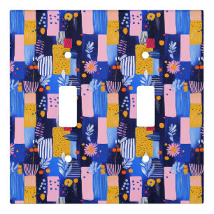 Navy Pink Yellow Geometric Botanical Light Switch Cover