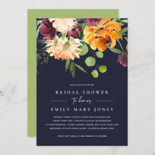 NAVY PINK YELLOW ORANGE FLORAL BUNCH BRIDAL SHOWER INVITATION