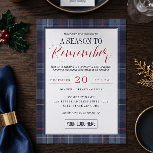 Navy Plaid Corporate Holiday Party Invitation