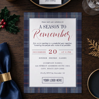 Navy Plaid Corporate Holiday Party Invitation
