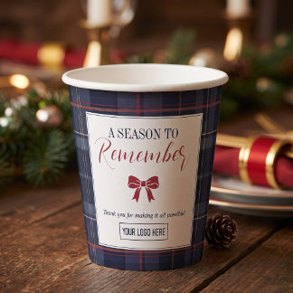Navy Plaid Corporate Holiday Party Paper Cups
