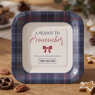 Navy Plaid Corporate Holiday Party Paper Plates
