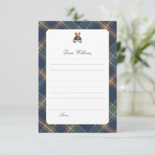 Navy Plaid Teddy Bear Time Capsule Card