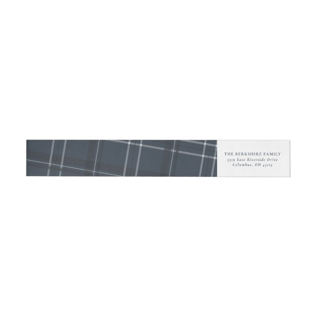 Navy plaid wrap around return address label (Individual)