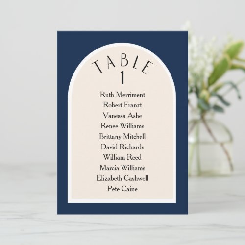 Navy plan modern arched table number seating plan