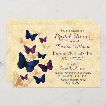 Navy Plum Butterflies Rustic brida shower invites