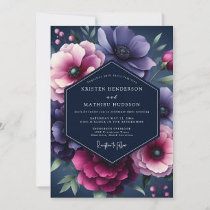 Navy & Plum Dramatic Bloom Wedding Invitation
