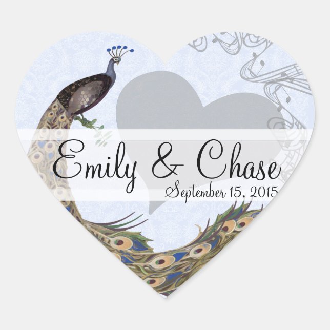 Navy Plum Peacock Feathers Wedding Sticker (Front)