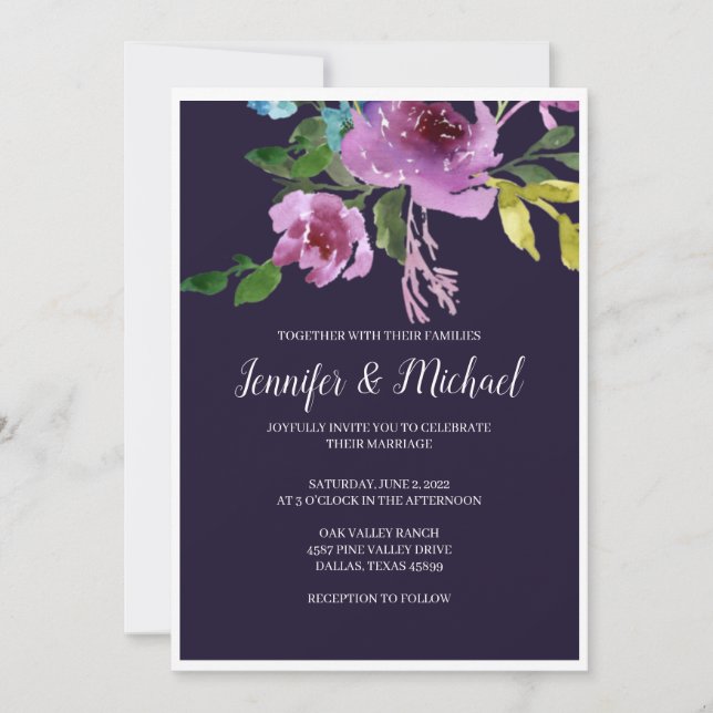 Navy Plum Wedding Invitations (Front)