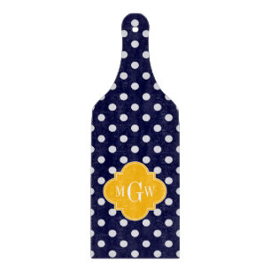 Navy Polka Dot Goldenrod Quatrefoil 3 Monogram Cutting Board