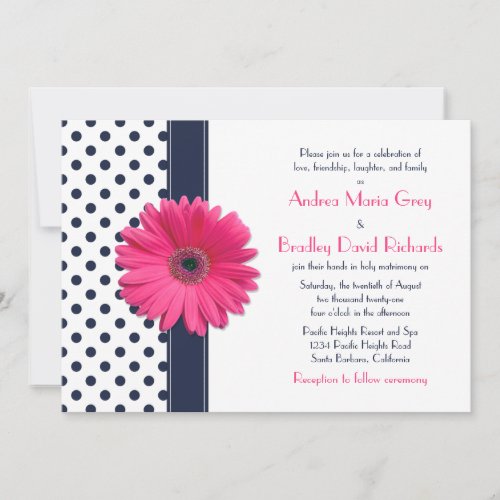Navy and White Polka Dot Wedding Invitation