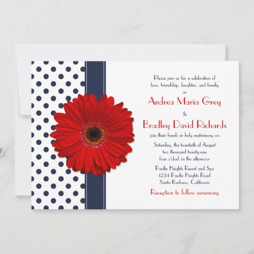 Navy and White Polka Dot Wedding Invitation