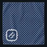 Navy Polka Dot with White Monogram Bandana<br><div class="desc">Cute and bright monogram bandana design! Polka dot patterned with elegant monogram motif. A wonderful accessory for your pet! Want a different color? Click on the personalize button and click for further customization to change the background color.</div>