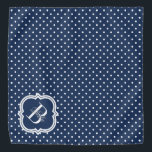 Navy Polka Dot with White Monogram Bandana<br><div class="desc">Cute and bright monogram bandana design! Polka dot patterned with elegant monogram motif. A wonderful accessory for your pet! Want a different color? Click on the personalize button and click for further customization to change the background color.</div>