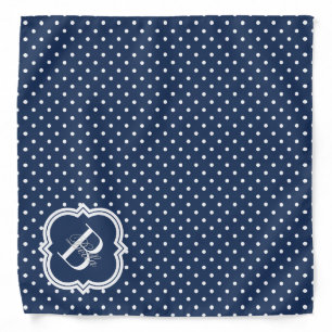 Navy Polka Dot with White Monogram Bandana