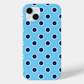 Navy Polka Dots on Bright Blue iPhone 15 Plus Case