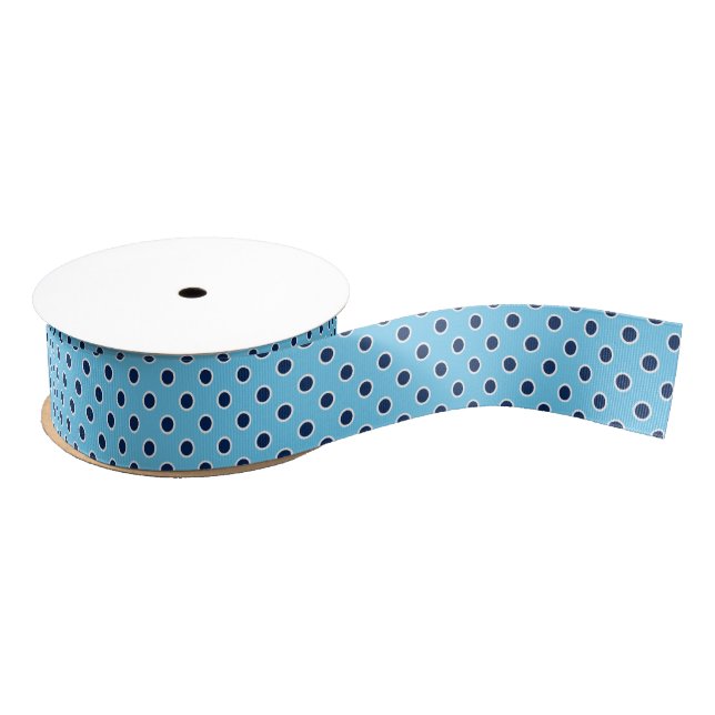 Navy Polka Dots on Light Blue Grosgrain Ribbon (Spool)