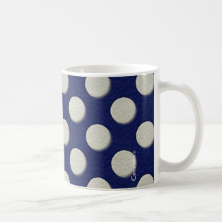 Navy Polka Dots on white Leather print Coffee Mug